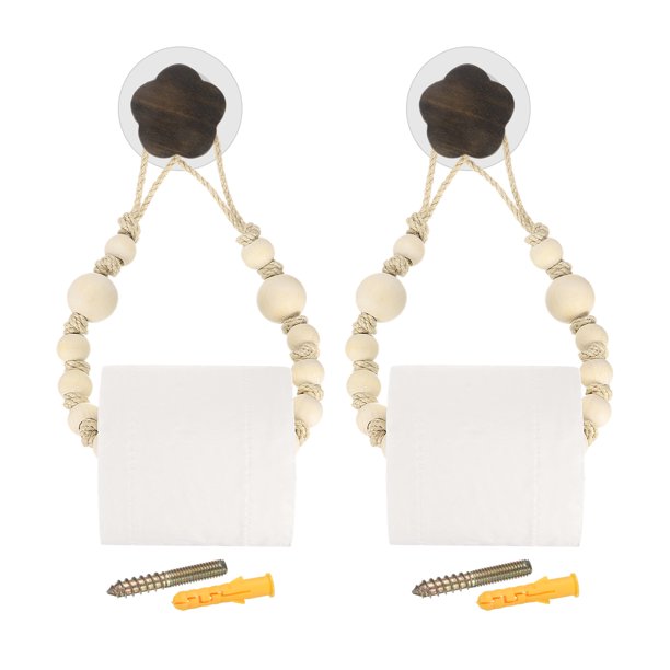 Uxcell 2 Piezas Soporte para Papel Higiénico de Cuerda de Yute y Madera para Decoración de Baño, Flor de Ciruelo/Color Nogal