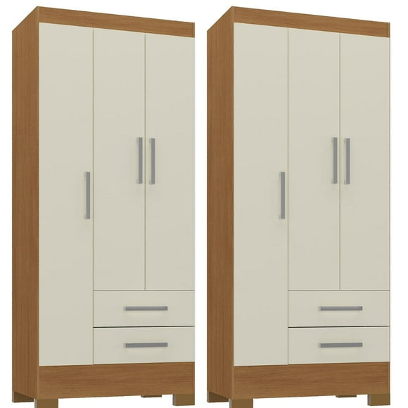 Combo 2 Clóset 3 Puertas 2 Cajones 180x68x35 cm Off White R32X2