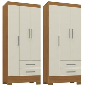 Movelaria - Combo 2 Clóset 3 Puertas 2 Cajones 180X68X35 Cm Off White R32X2