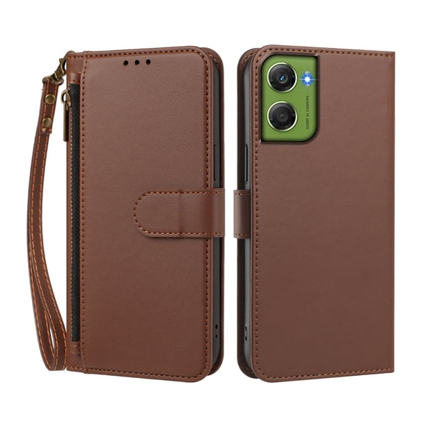 Funda Tipo Billetera para Motorola Moto G06 4G/Moto G06 Power con Soporte y Bolsillo con Cierre Marrón