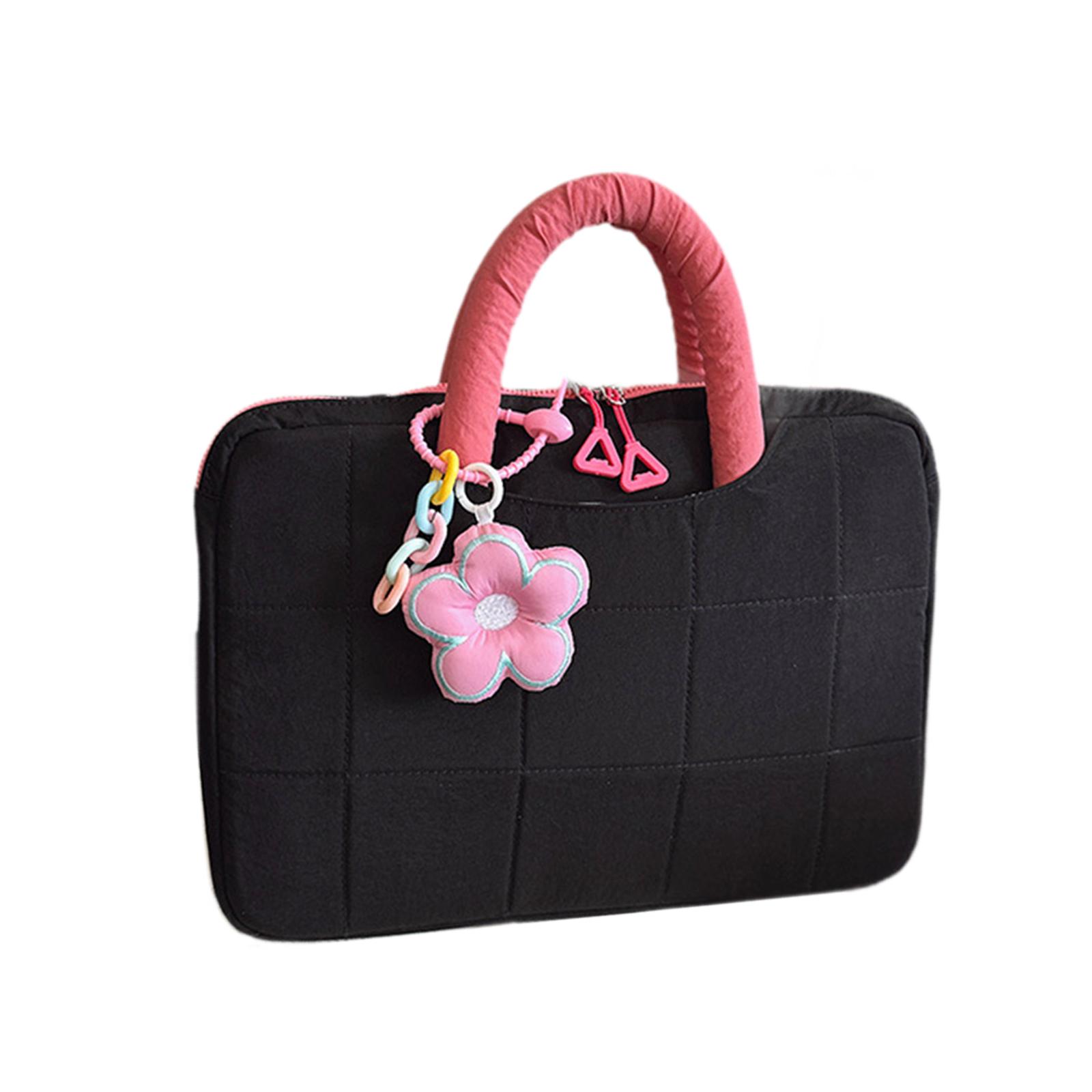 Magideal - Funda Para Portátil Bolso Protector Con Asa Cierre Cremallera Portátil Ligera Diseño Elegante Decoración Floral Nylon Acolchado Adecuada Para Mujeres Negro
