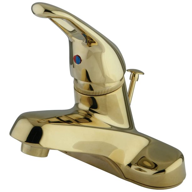 Grifo Kingston Brass Wyndham de 1 manija, instalación central de 4 pulgadas, acabado latón pulido