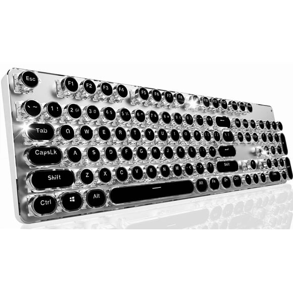 Teclado SEUNKWANG inalámbrico estilo máquina de escribir, blanco retroiluminado