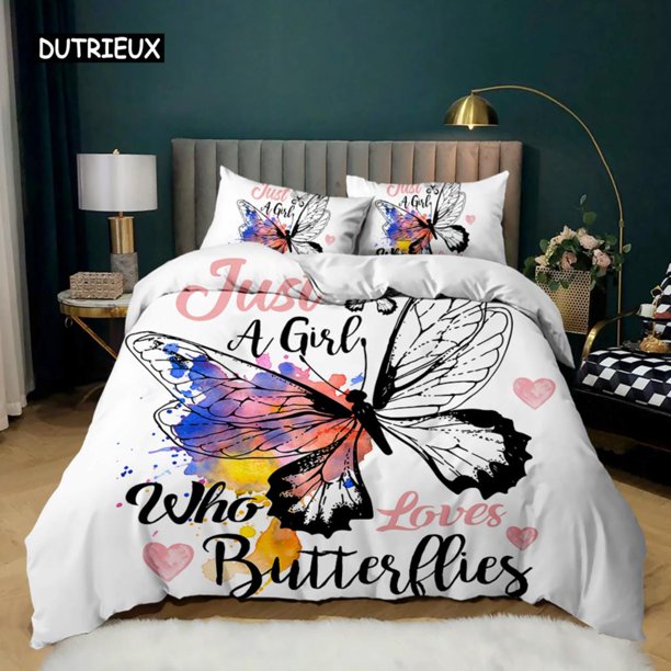 x1775 Bed SheetsCartoon Duvet Cover Set Howling Wolf In The Moonlit Night Bedding Set Polyester Just A Girl Who Loves Wolves Pattern Quilt Cover 3-Piece Bedding Set (1 Duvet Cover + 2 Pillow Shams) nj