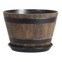 Magideal - Maceta Rústica Tipo Barril, Contenedor Para Plantas Con Orificios De Drenaje Y Platillo, Hecha De Material Pp, Adecuada Para Dormitorio, Sala De Estar, Jardín. L