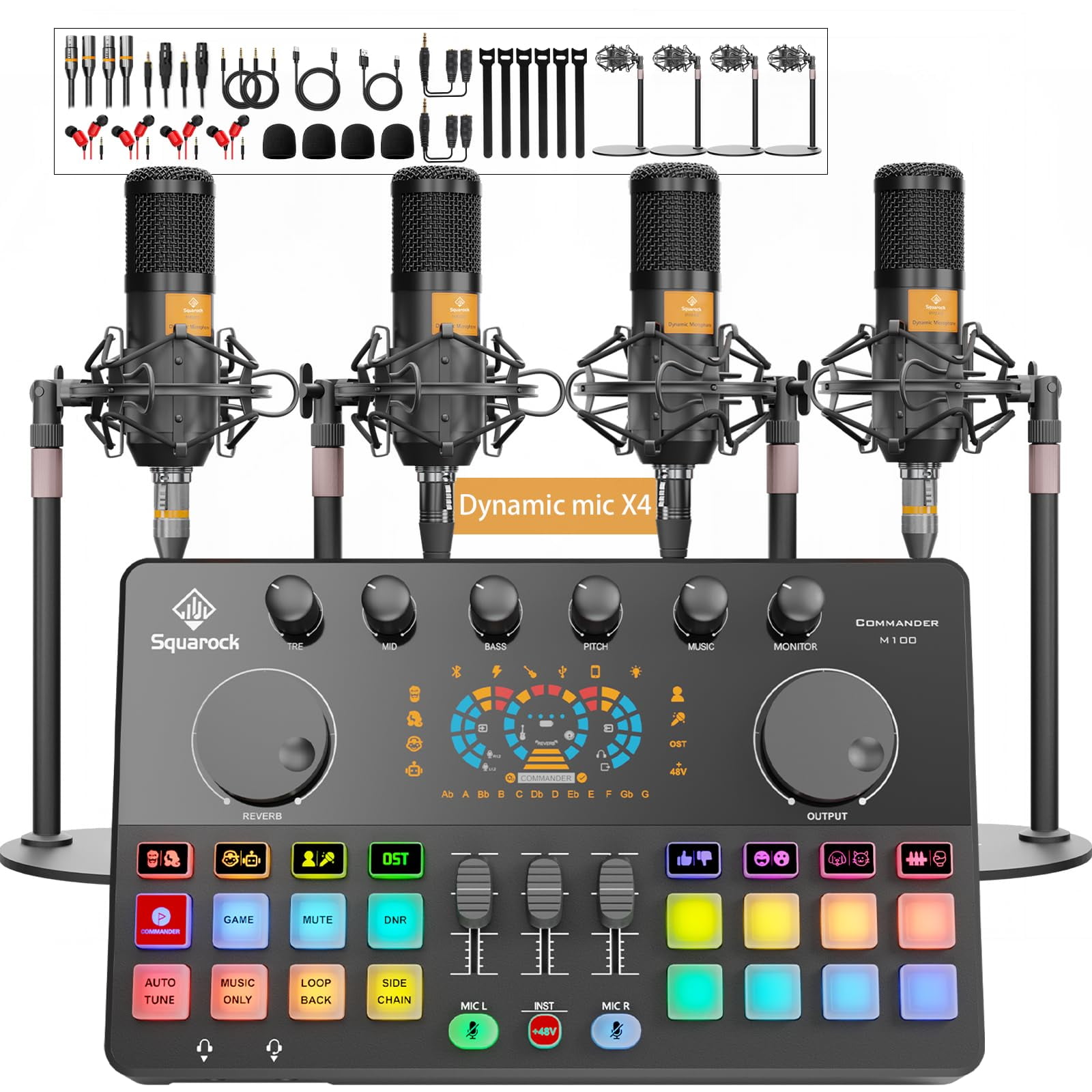 Paquete De Equipo De Podcast Squarocktek M100 3rd Para 4 Con Mezclador