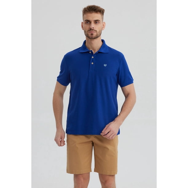 Polera Hombre Pique Básica Lisa Azulino - lll
