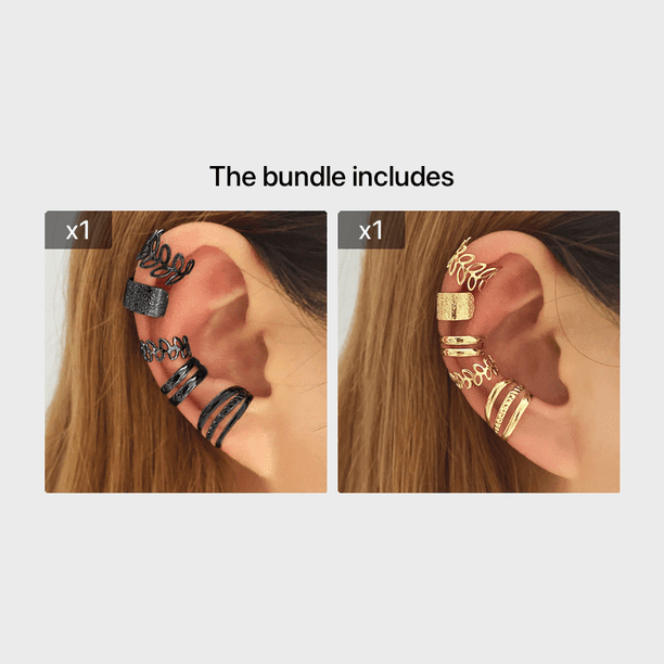 5pcs Golden Leaf Cutout Ear Clips - Stylish and Comfortable One-Ear Fit