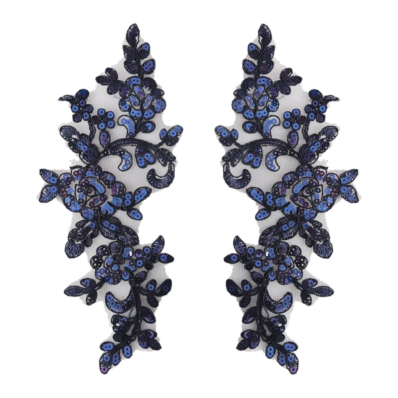 Magideal - 1 Par De Apliques De Encaje, Adornos De Encaje, Apliques Bordados Florales Para Manualidades De Costura, Decoración De Vestido De Noche, Ropa, Disfraz Azul Oscuro