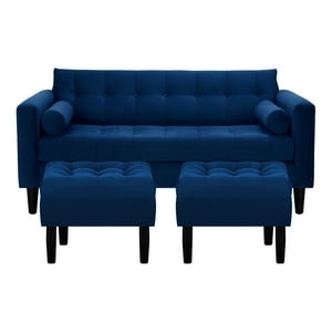 Bodevir - Sofa Retro 3C + 2 Pouf Felpa 00 Azul Marino