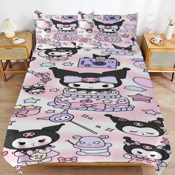 Kuromi Bed Duvet Cover Microfiber Bedding Sets 3D Printed Lightweight 3 Piece Comforter Sets for Kids Boys Girls