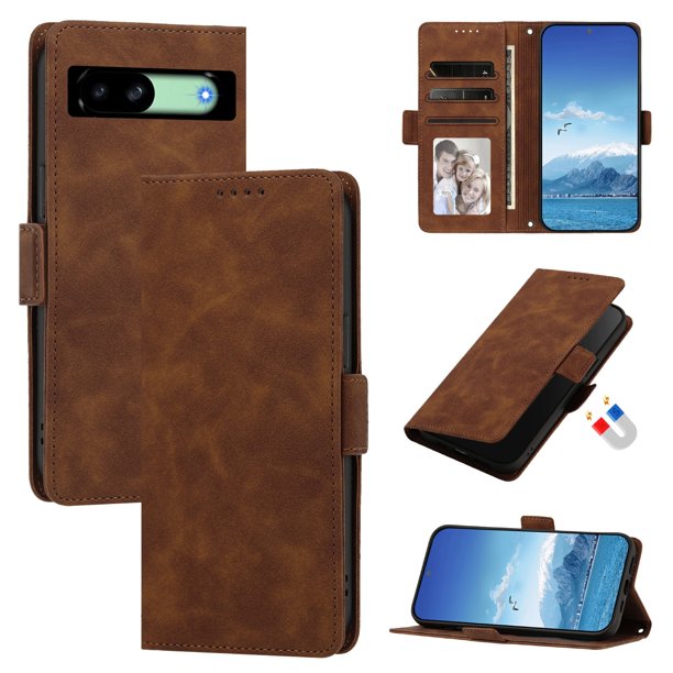 Funda Billetera Delgada para Google Pixel 8a con Ranuras y Soporte Marrón