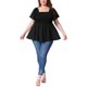 thumbnail image 2 of Agnes Orinda Blusas de Verano para Mujer Tallas Grandes Cuello Cuadrado Manga Corta Volante Dobladillo Casual Suelta Blusa 1X Negro, 2 of 6