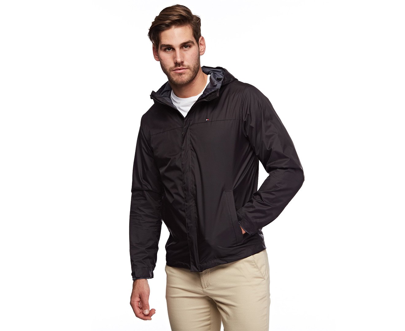 Chaqueta Tommy Hilfiger Ligera Impermeable Para Hombre Negra