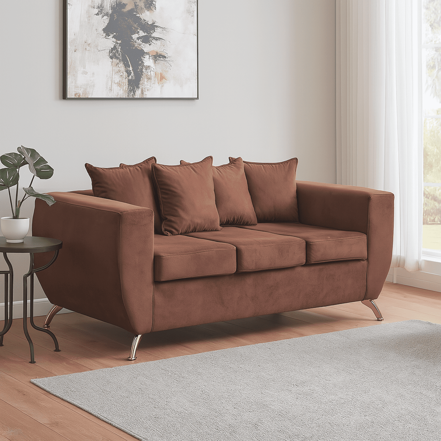 Focus - Sofá Napoli 3 Cuerpos Felpa Café