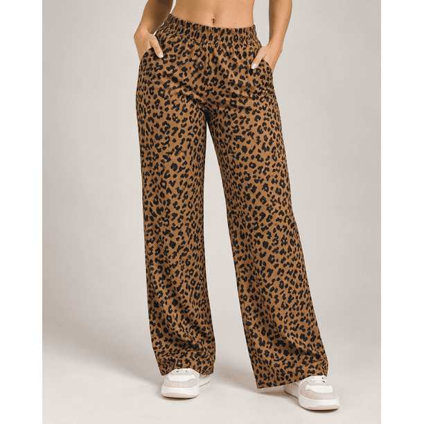 Pantalón Palazzo Mujer Animal Print con Bolsillos Elasticado