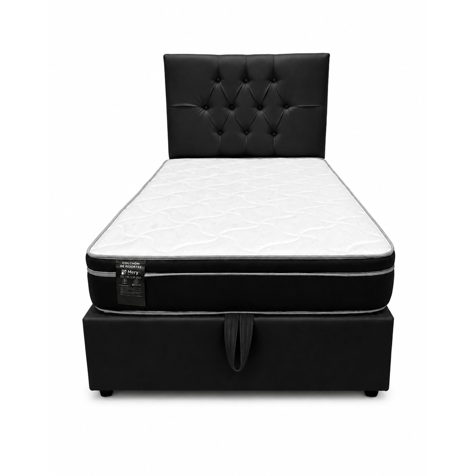 Ethan Desing - Cama Plaza Y Media Baúl Multifuncional + Base + Respaldo + Colchon Excellence Plus