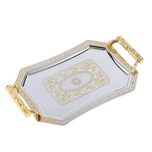 Magideal - Bandeja De Patrón De Estilo Europeo Organizador De Almacenamiento De Alimentos Plato De Fruta Bandeja De Té Bandejas De Mesa De Postre Para Cena Fiest Oro M