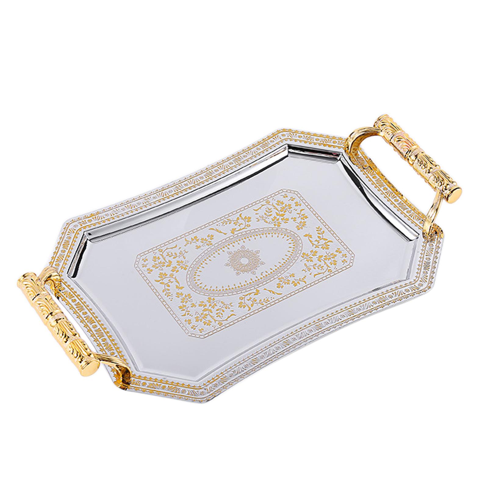 Magideal - Bandeja De Patrón De Estilo Europeo Organizador De Almacenamiento De Alimentos Plato De Fruta Bandeja De Té Bandejas De Mesa De Postre Para Cena Fiest Oro M