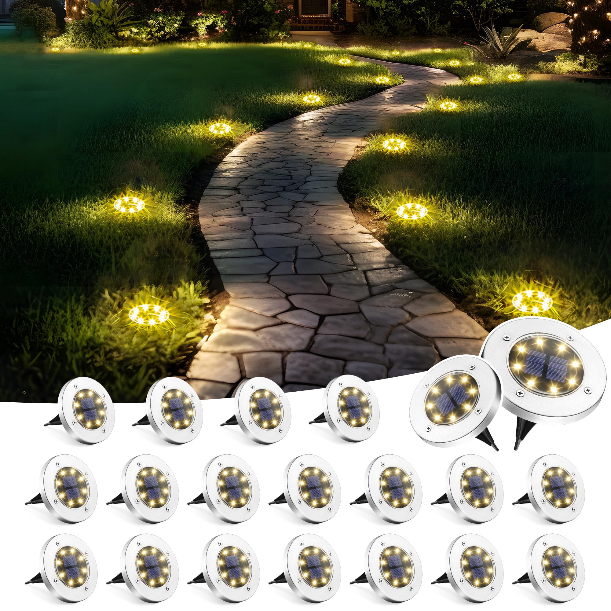 Luces Solares De Suelo Solpex Impermeables, Paquete De 20 Unidades, Color Blanco Cálido
