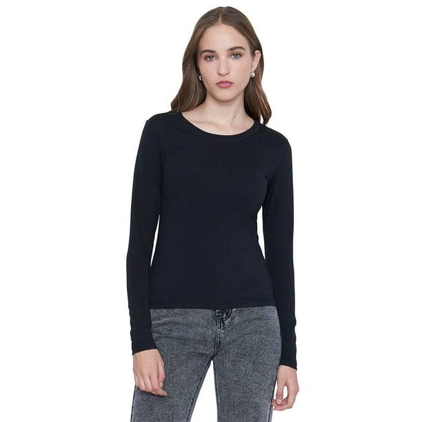 Polera Mujer M/L Cuello Redondo Negro Corona