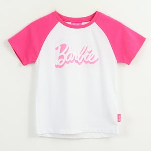 Polera Manga Corta Niña Rosa Raglan Barbie