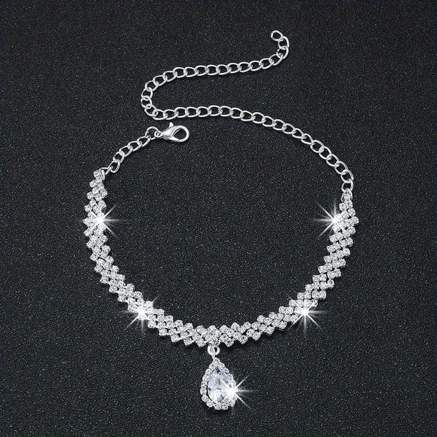 Shiny Rhinestone Heart Pendant Anklet - Stylish Female Accessory for Ankle Bracelet Jewelry Gift