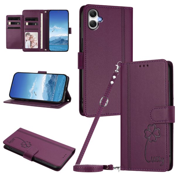 Funda Cartera Trébol para Samsung Galaxy A05/M05 4G con Ranuras Tarjetas y Carga Inalámbrica Violeta