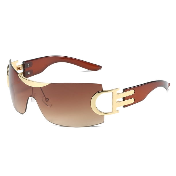 Trendy Rimless Y2K Sunglasses for Women and Men - Futuristic Oversized Frameless Sun Glasses with Shield Shades