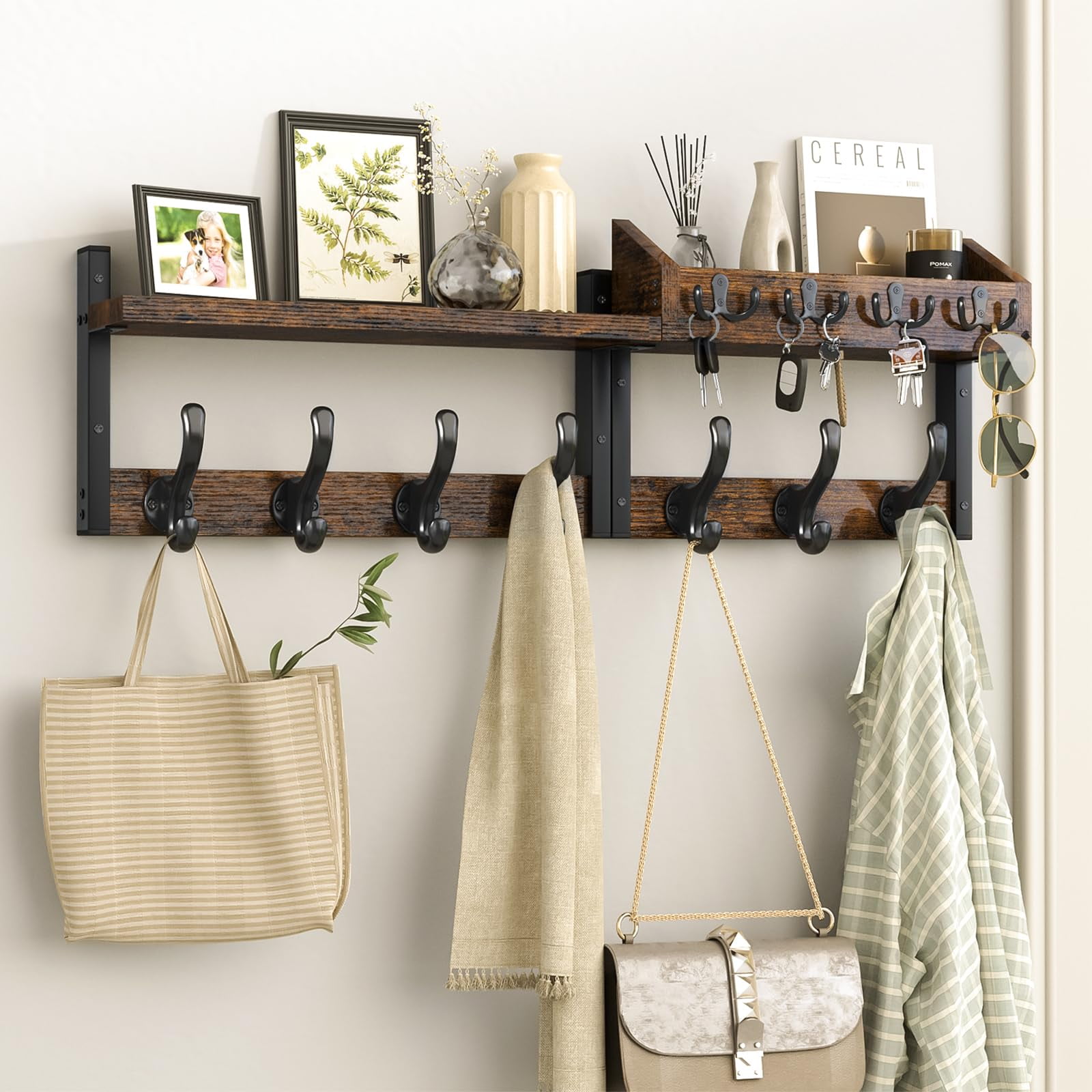 Perchero De Pared Con Estante Evermagin 29, Color Marrón Rústico
