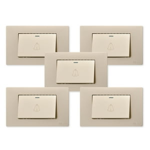 Want - Pack 5 Pulsador Timbre Metálico Simple 10A - Dorado