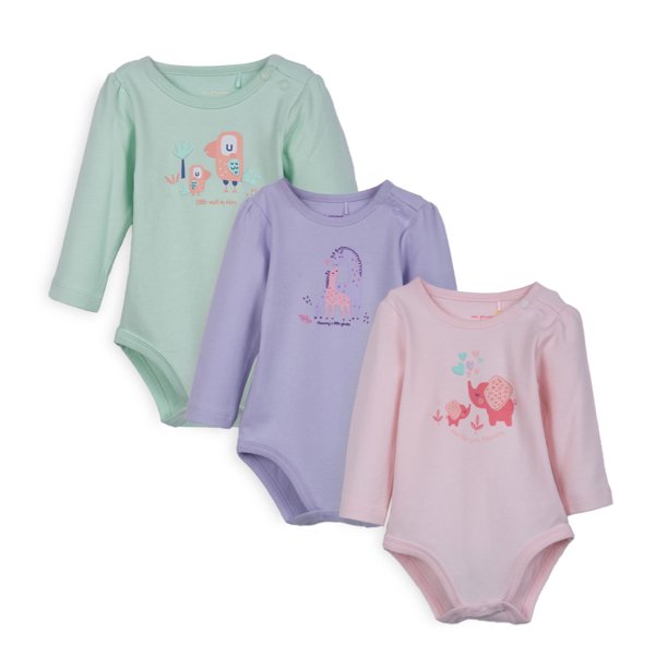Pack 3 Body Recién Nacido Niña Manga Larga Algodón Surtido Pillin