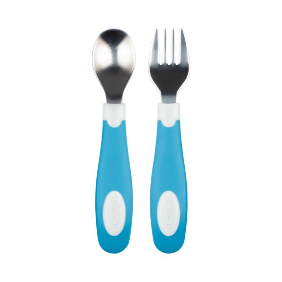 Set Tenedor y Cuchara agrarre suave, Azul/Blanco 12M+
