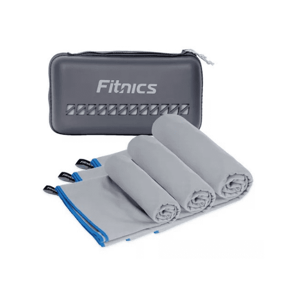 Toalla microfibra set 3 fitnics secado rapido con estuche viaje color gris