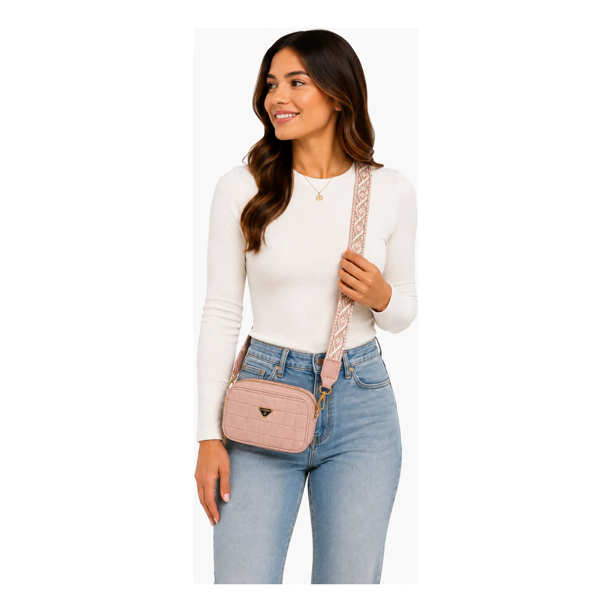 Cartera Bandolera Mujer Latinred Acolchada Correa Ancha Rosa