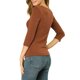 thumbnail image 3 of INSPIRE CHIC Blusa Fruncida para Mujer de Regreso a Clases con Botones Decorativos Cuello en V Manga 3/4 Top de Punto Sólido Marrón L, 3 of 7