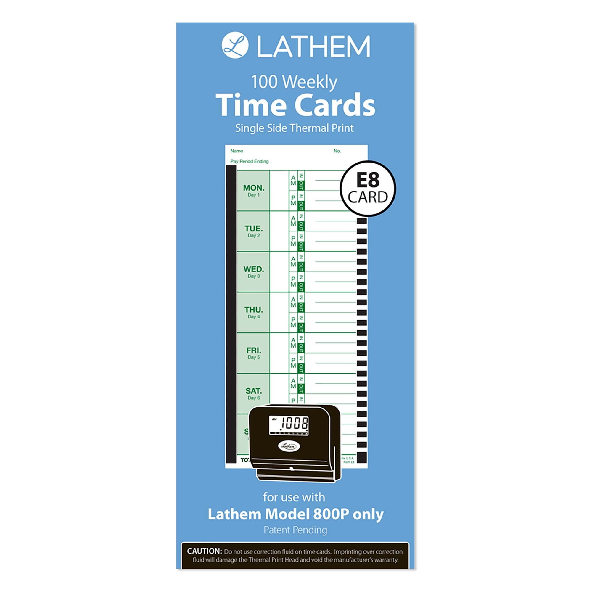 Paquete De Tarjetas Lathem Weekly, 100 Unidades, Para Relojes 2100 Hd 800 P