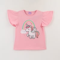 Polera Manga Corta Niña Rosado Arcoíris Unicornio