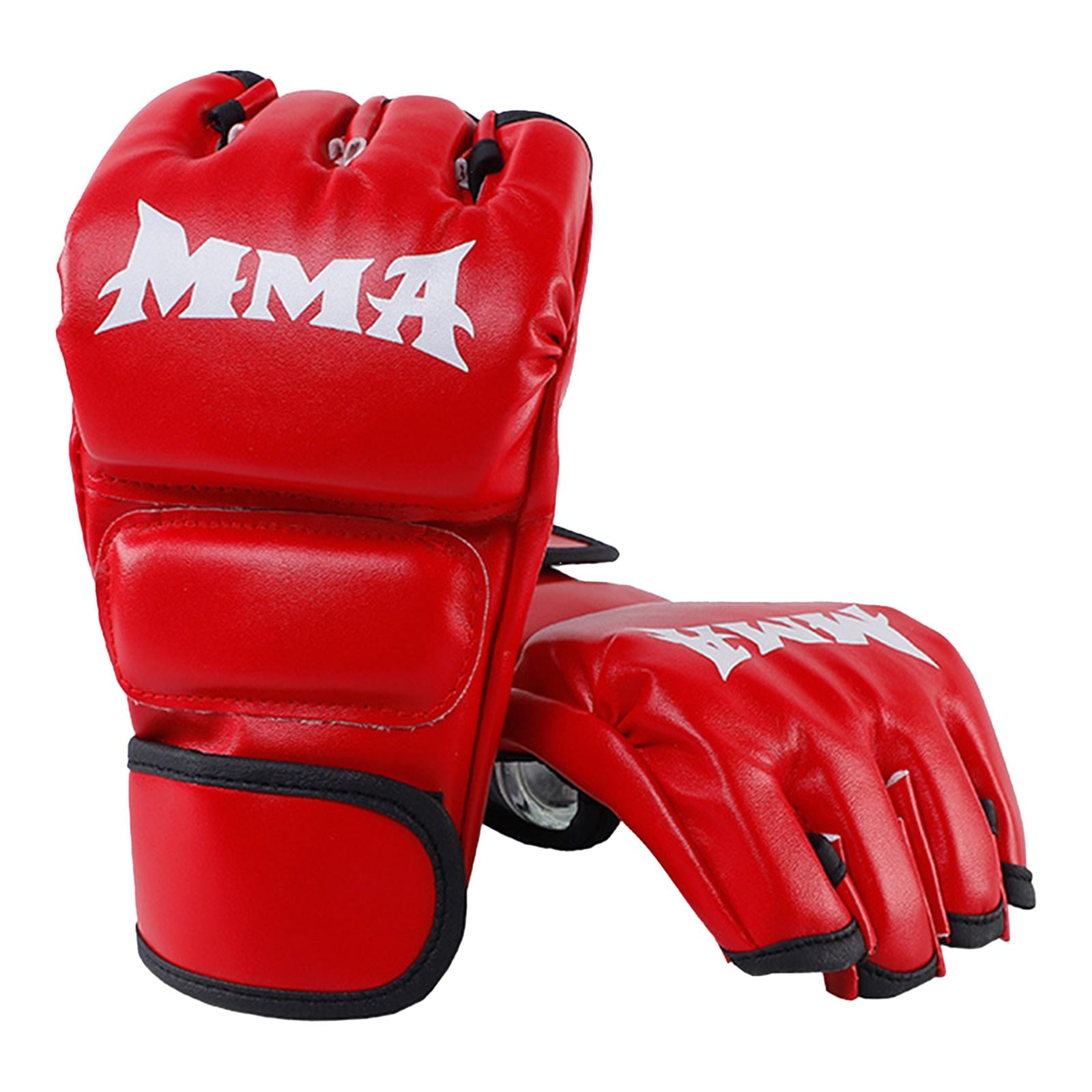 Magideal - Guantes De Mma, Manoplas De Entrenamiento De Lucha Con Medio , Abiertas, Guantes De Kickboxing, Guantes De Boxeo Para Agarre, Entrenamiento , Rojo