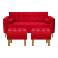 Bodevir - Sofa Retro 3C + 2 Pouf Felpa 04 Rojo