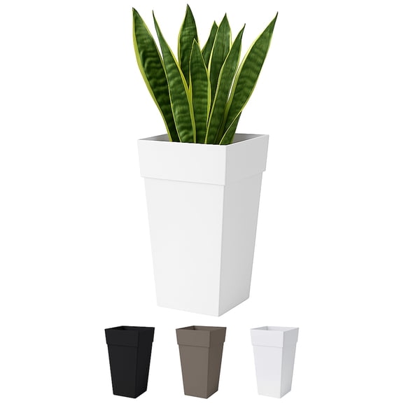 Maceta Bloem Finley de 25 pulgadas, cuadrada, de plástico, color blanco