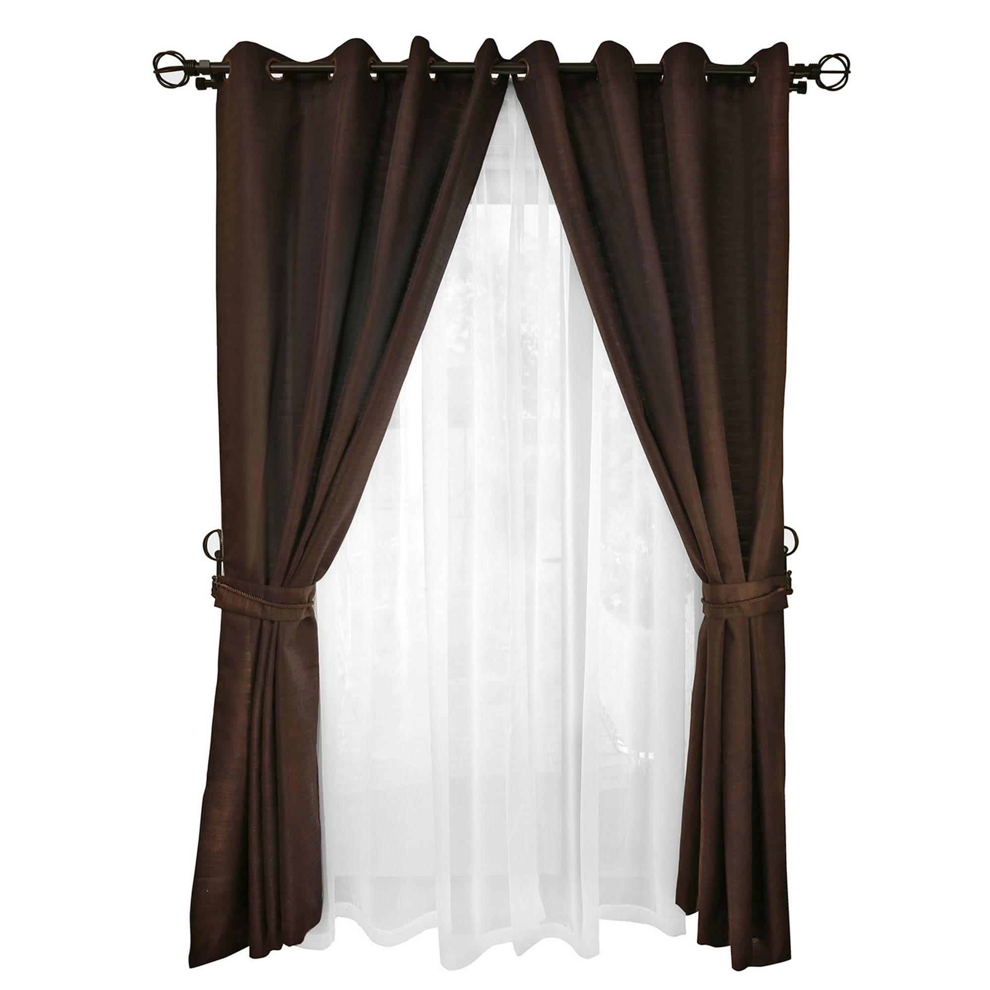 Mallorca - Set De Cortinas Rústica Con Argollas 8 Piezas Chocolate