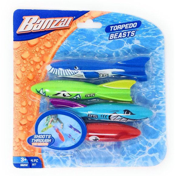 Juguete de buceo para piscina Banzai Torpedo Beasts Sharks, paquete de 4