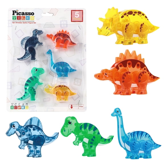 Set de juego de figuras de acción PicassoTiles con diseño de dinosaurio con fichas magnéticas
