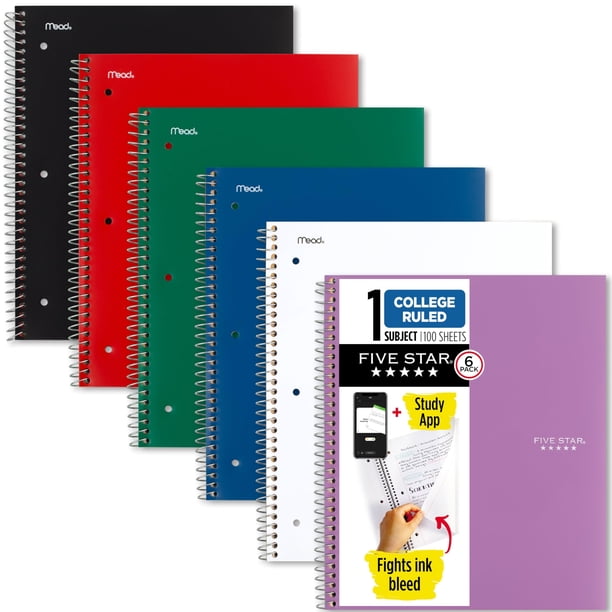 Cuaderno con forma de espiral con forma de cinco estrellas, 1 asignatura universitaria, 100 hojas