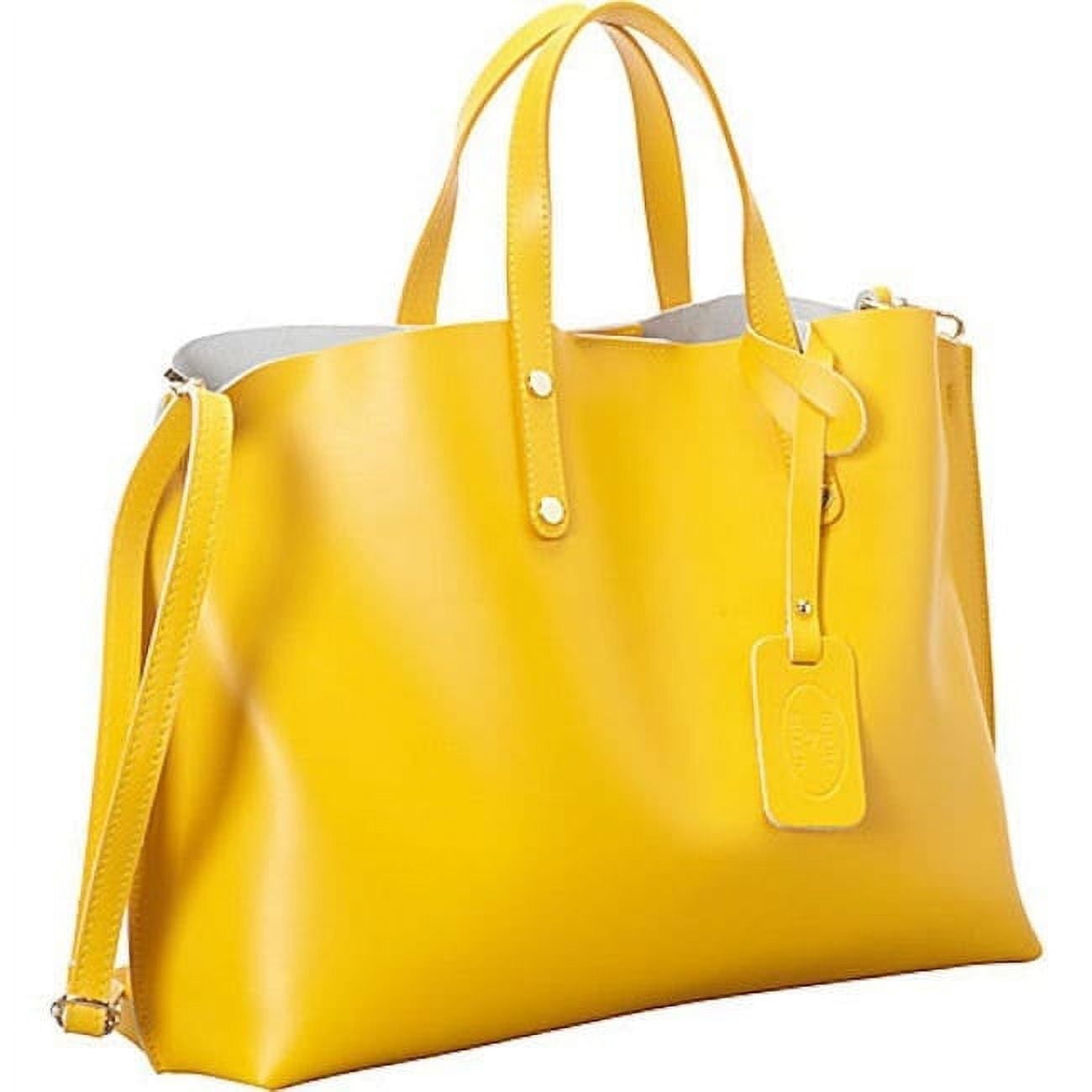 Cartera Y Bolso De Hombro Sharo Cuero Italiano Amarillo