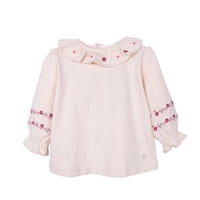 Pillin - Polera Bebé Niña Manga Larga Cuello Con Vuelo Bordado Arena