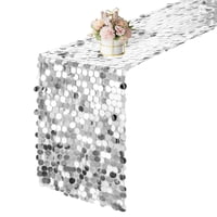 Xusx111 - 11.5 X 108 Pulgadas Plata Lentejuelas Mesa Corredor Brillante Rectángulo Grande Lentejuelas Mesa Corredor Para Boda Fiesta Cumpleaños Navidad Decoración De Halloween (1 Paquete)