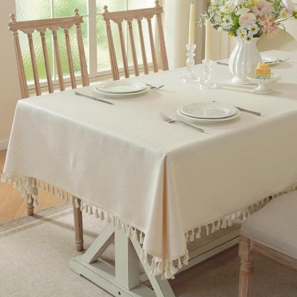 Mantel UWWGKK de Lino Beige con Borlas a prueba de derrames