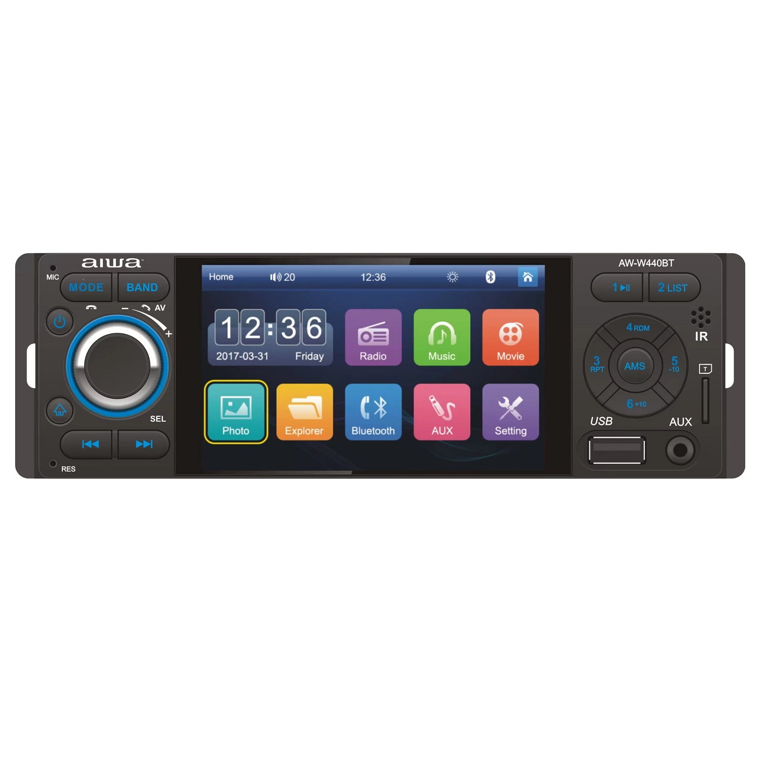 Aiwa - Radio Auto 1 Din Con Pantalla Tactil De 4 Aw-w440bt